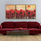 Sunset with Red Tree Premium Floating Canvas Wall Painting Set of Three