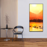 Swans in Lake at Sunset Canvas Wall Painting