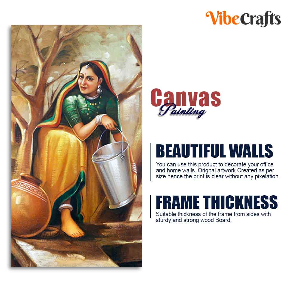 The Village Well Vertical Canvas Wall Painting