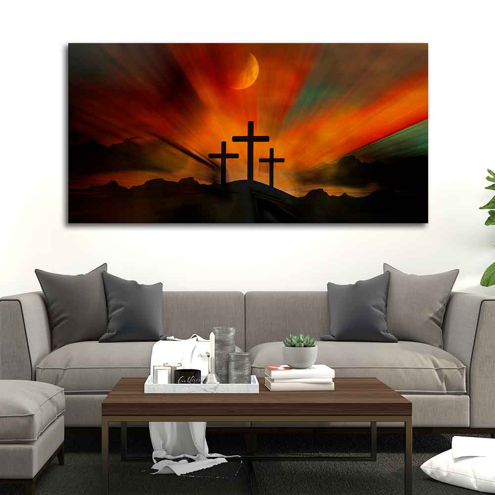 Three Cross Silhouette Canvas Wall Painting