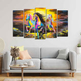 Horses Abstract Art Five Pieces Canvas Wall Painting