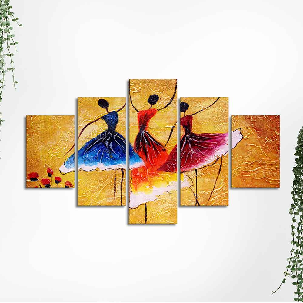 Three Women doing Spanish Dance 5 Pieces Canvas Wall Painting