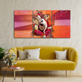 Traditional Lord Ganesh 3 Pieces Canvas Wall Painting