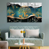 Trees and Deer Canvas Wall Painting Set of Five