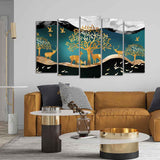 Trees and Deer Canvas Wall Painting Set of Five Pieces