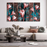 Tulips Flower Canvas Wall Hanging of Five Pieces