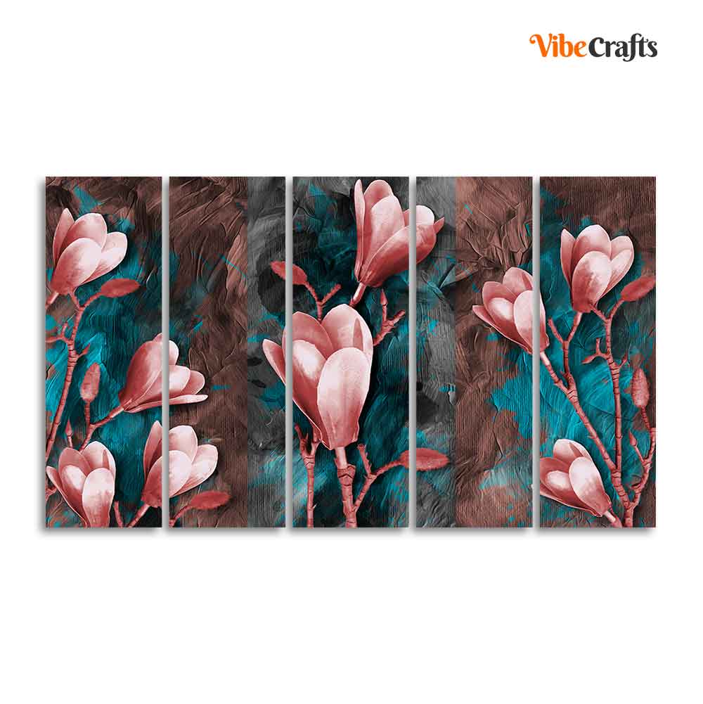Tulips Flower Canvas Wall Hanging of Five Pieces