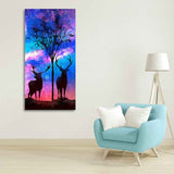 Deer in Forest at Night Premium Canvas Wall Painting