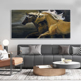 Two Horses Running in Dark Canvas Wall Painting