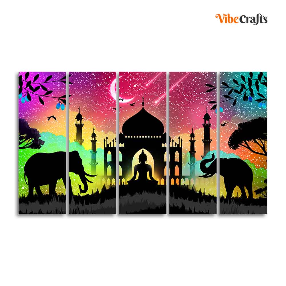 Vector Illustration Art Canvas Wall Painting of Five Pieces