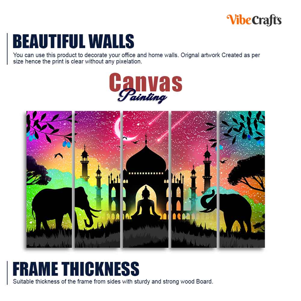 Vector Illustration Art Canvas Wall Painting of Five Pieces