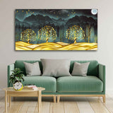 Wall Painting of Golden Trees in Dark Forest
