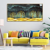 Wall Painting of Golden Trees in Dark Forest