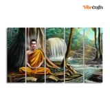 Wall Painting of Lord Buddha with Nature Background Set of Five