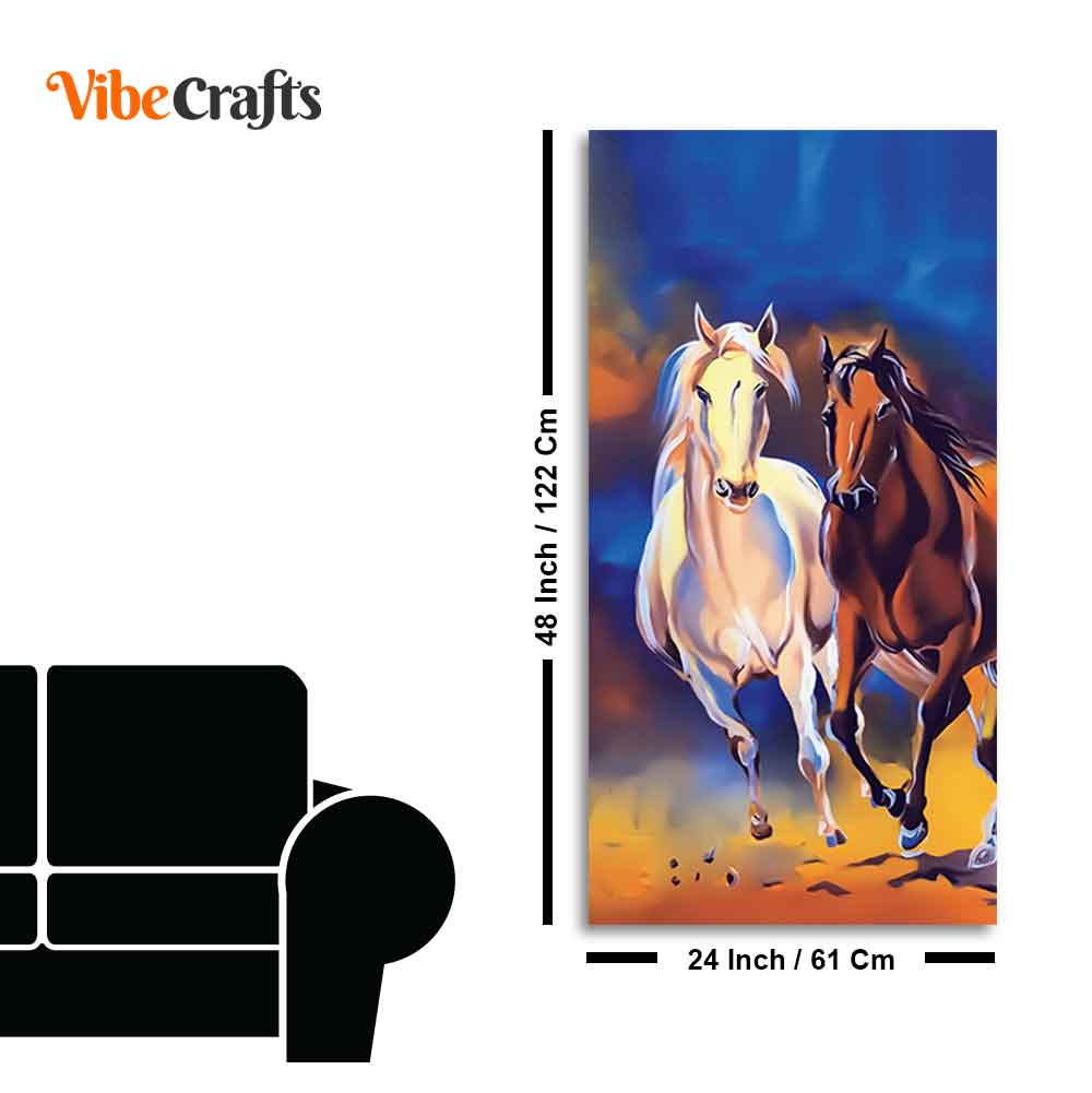 White & Brown Horse Running Canvas Wall Hanging Painting