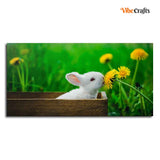 White Bunny in Yellow Flowers Garden Canvas Wall Painting