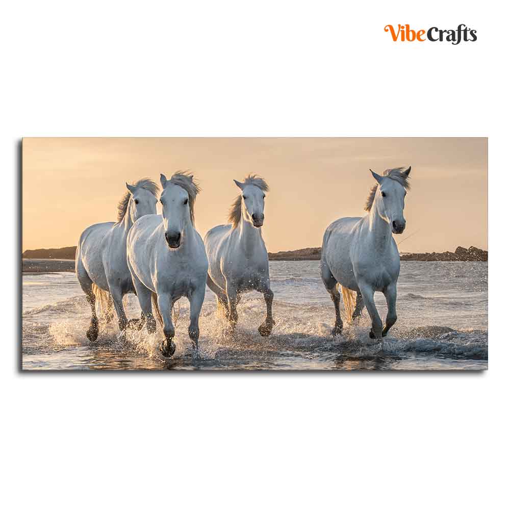 White Horses Galoping in Water Premium Wall Painting