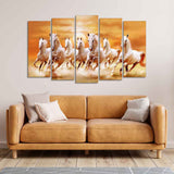 White Running Seven Horses 5 Pieces Premium Wall Painting