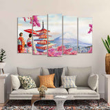 Women in Kimono Canvas Wall Painting Set of Five