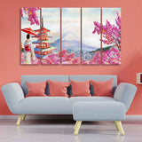 Women in Kimono Canvas Wall Painting Set of Five Pieces