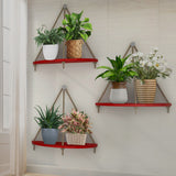 Wooden Wall Hanging Curved Shape Planter Shelf with Rope (Red)