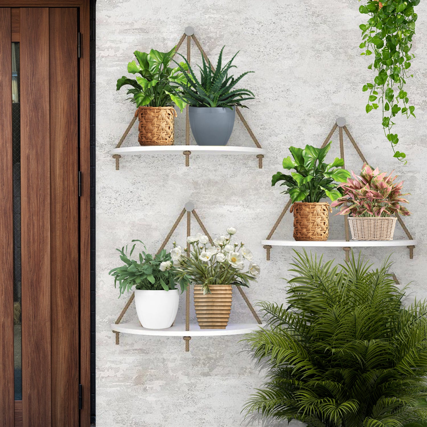 Wooden Wall Hanging Curved Shape Planter Shelf 