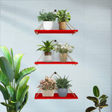 Wooden Wall Hanging Planter Shelf with Rope (Red, Set of 3)