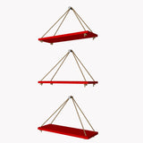 Wooden Wall Hanging Planter Shelf with Rope (Red, Set of 3)