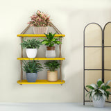 Wooden Wall Hanging Planter Shelf, Cross Rope with Three Layer (Yellow Color)