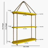 Wooden Wall Hanging Planter Shelf with Rope Three Layer (Yellow color)