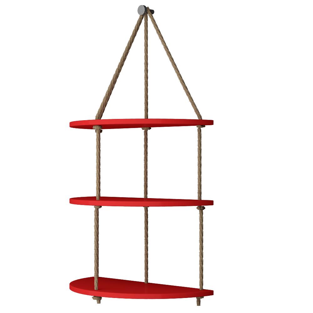 Wooden Wall Hanging Planter Shelf with Rope Three Layers(Red)