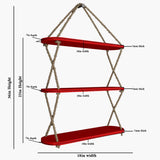 Wooden Wall Hanging Planter Shelf, Cross Rope with Three Layer (Red Color)