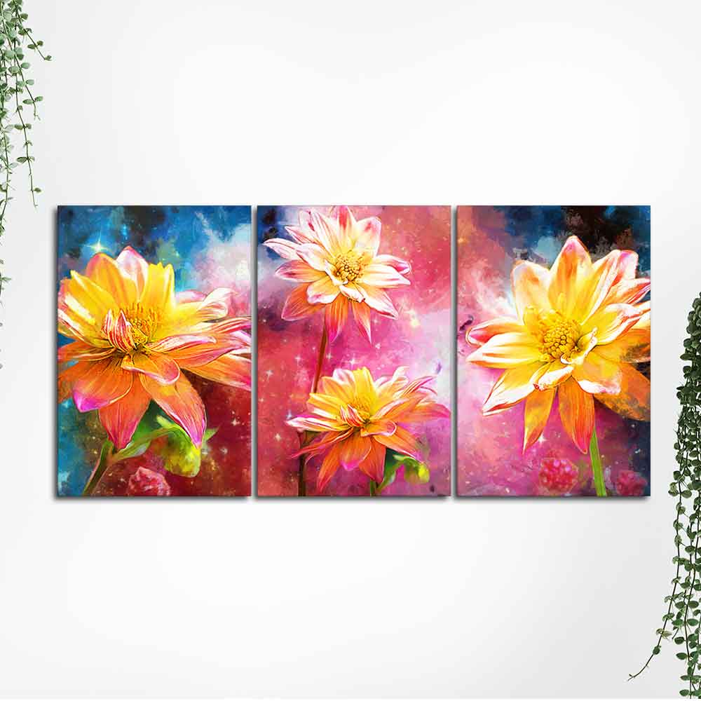 Yellow Flower Canvas Wall Painting of 3 Pieces