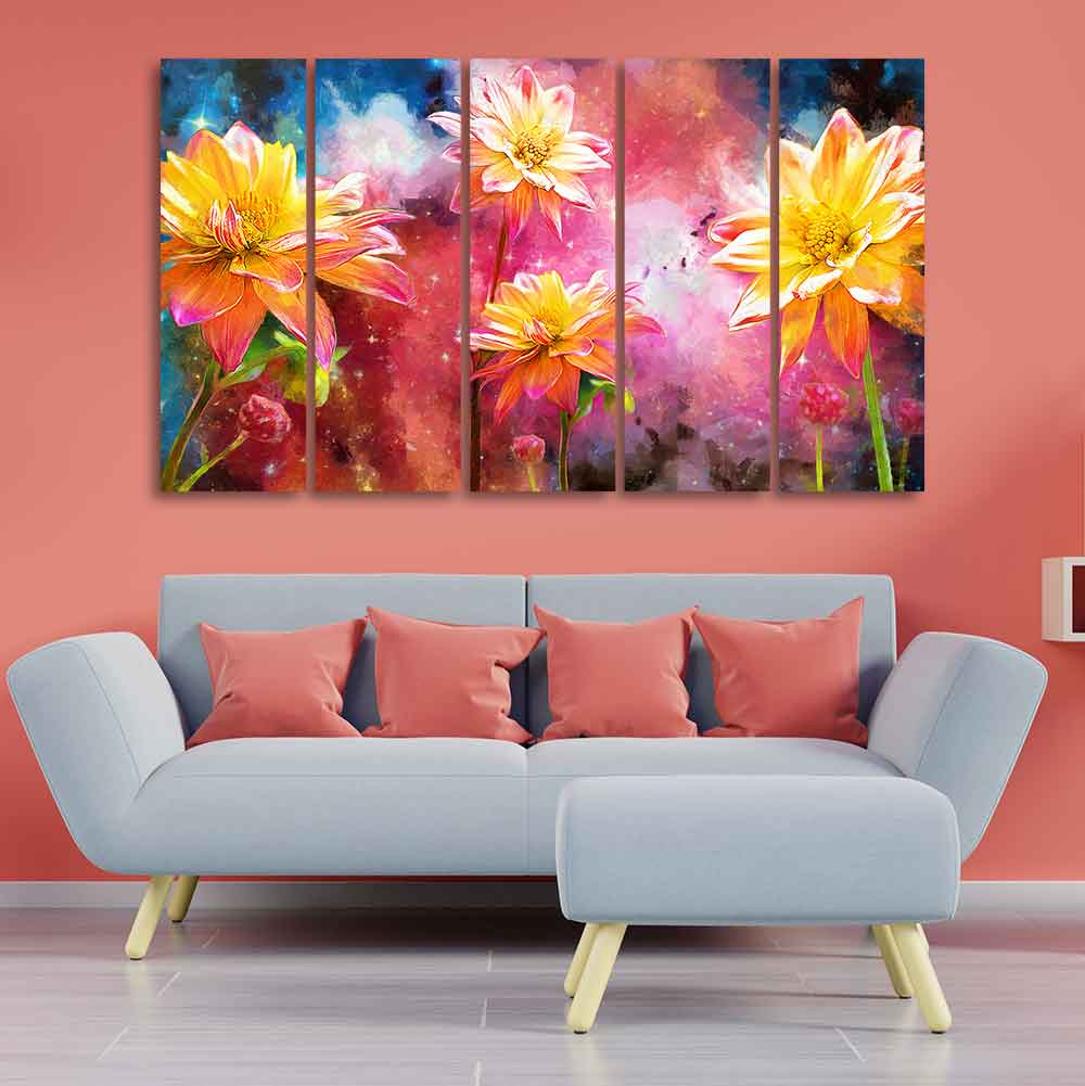 Yellow Flower Canvas Wall Painting of Five Pieces