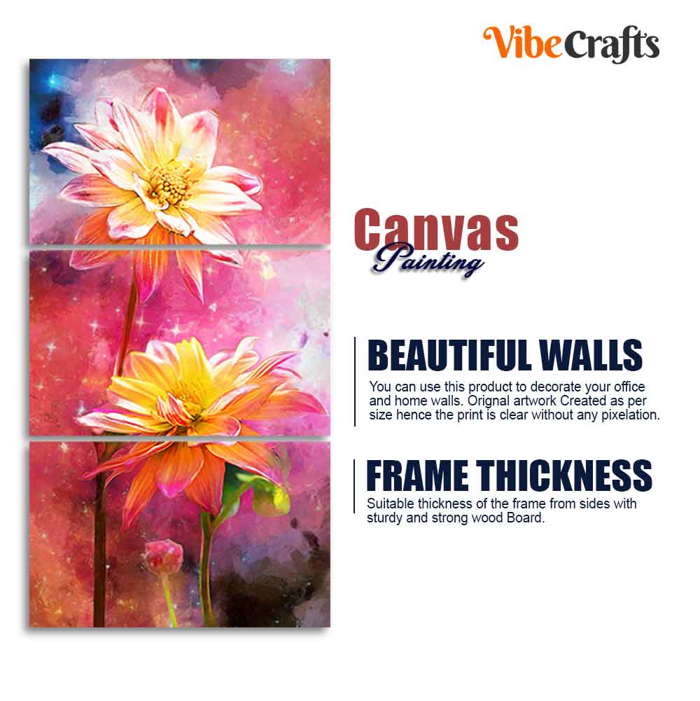 Yellow Flowers on Colorful Galaxy Background 3 Pieces Canvas Wall Painting