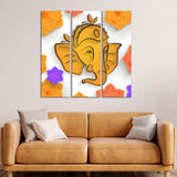 Shree Ganesha Face Canvas Wall Painting of Three Pieces