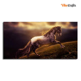 White Horse with Golden Hair Premium Canvas Panoramic Wall Hanging